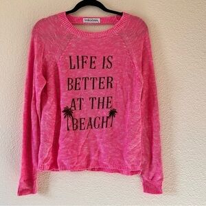 Brokedown Women Knit Sweater Small Pink Graphic Palm Tree Beach Spring Fall